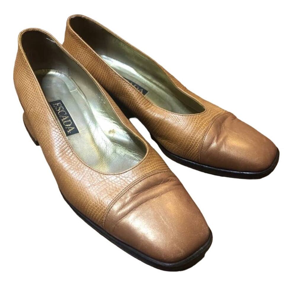 Escada Vintage Leather Animal Print Women's Heels Pumps Sz 7.5